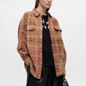 R13 NWOT boyfriend plaid cotton button-up shirt